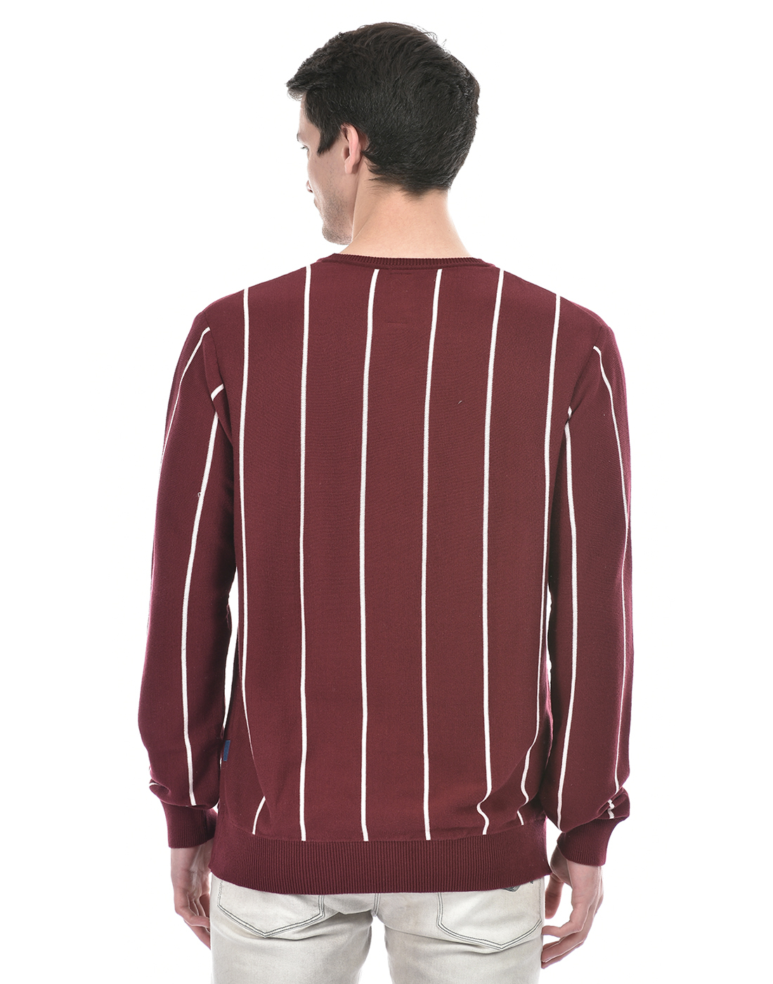 Numero Uno Men Striped Maroon Sweater